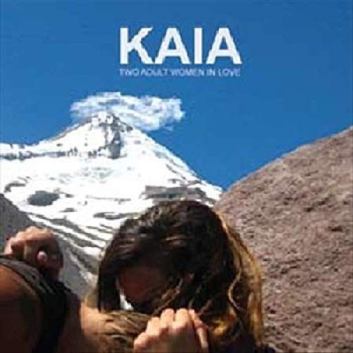 "Album cover featuring two women embracing with a snowy mountain in the background."