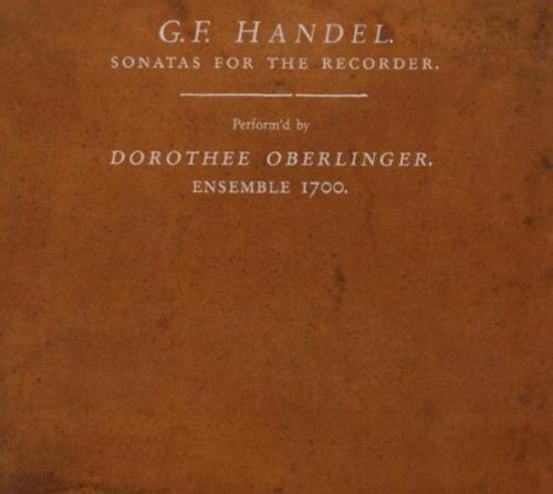 Brown CD cover with white text, featuring Handel's recorder sonatas by Dorothee Oberlinger.