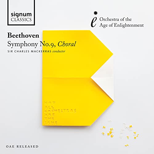 CD cover for Beethoven's Symphony No. 9, featuring yellow folded paper.