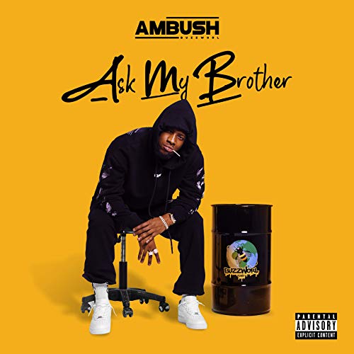 "Album cover featuring a man in black clothing on a yellow background."