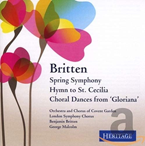 CD cover for Britten’s Spring Symphony featuring colorful floral graphics.