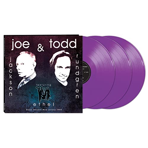 Album cover with portraits of Joe Jackson and Todd Rundgren, plus three purple vinyl records.