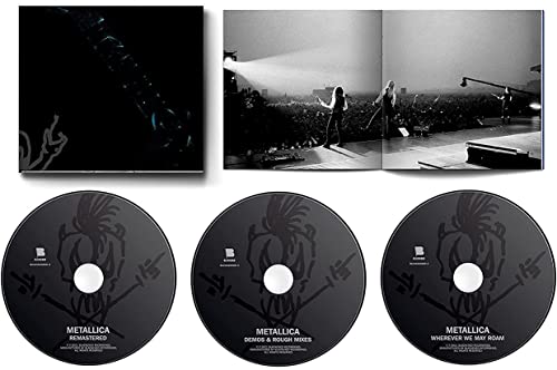Metallica’s 3CD remastered album packaging with band imagery and silver discs.