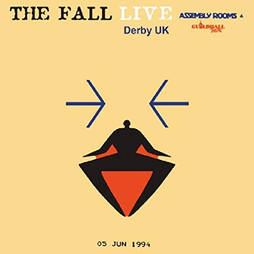 Yellow album cover with abstract black and red figure and blue arrows.