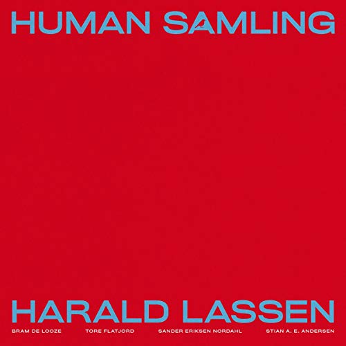 Red album cover with "HUMAN SAMLING" in blue text at top and "HARALD LASSEN" at bottom.