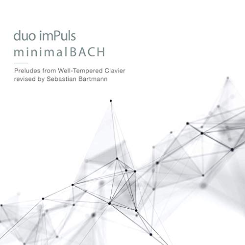 White album cover with geometric black lines and text "duo imPuls minimalBACH".