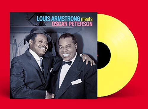 Yellow vinyl record with Louis Armstrong and Oscar Peterson on the cover together.