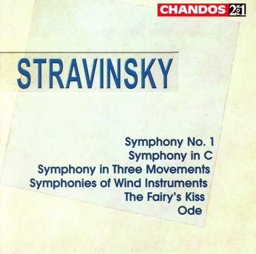 CD cover for Stravinsky symphonies and orchestral works, cream background.