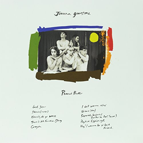 Album cover for Joanna Gruesome’s “Peanut Butter” with painted border and band photo.