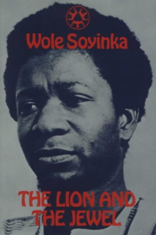 Book cover with a black-and-white man's portrait and red text "Wole Soyinka The Lion and the Jewel".