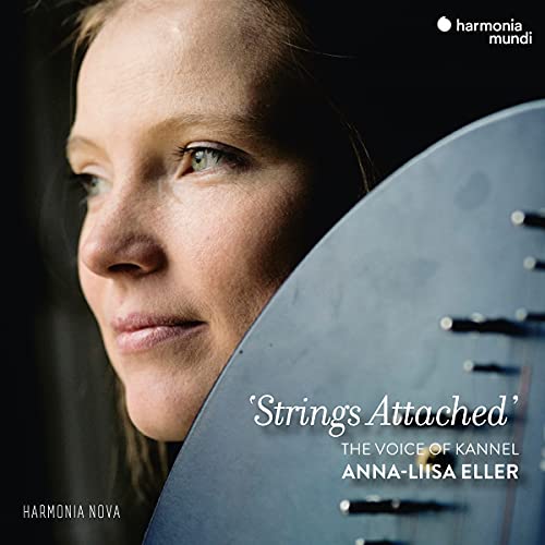 Close-up of Anna-Liisa Eller with a kannel, album cover art.