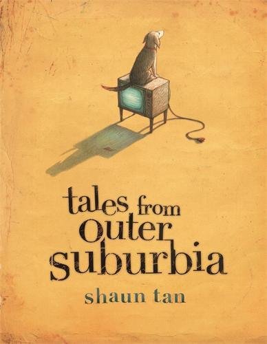 Book cover with dog on TV, yellow background, and title "Tales from Outer Suburbia".