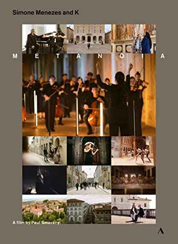 DVD cover for "Menezes/k:metanoia" featuring musicians and city scenes.