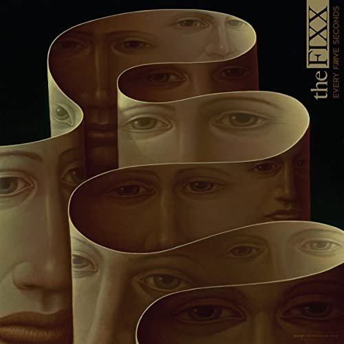 Vinyl album cover featuring repeating, stylized faces in earth tones.