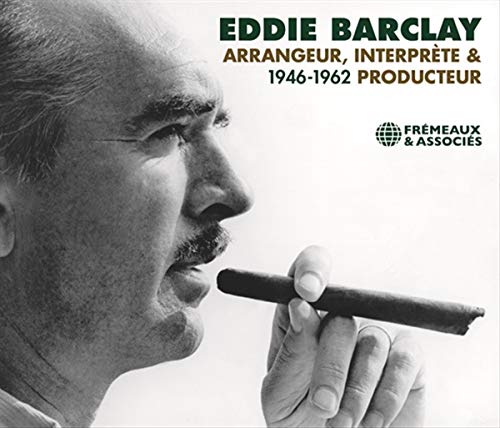 Black and white portrait of Eddie Barclay with a cigar.