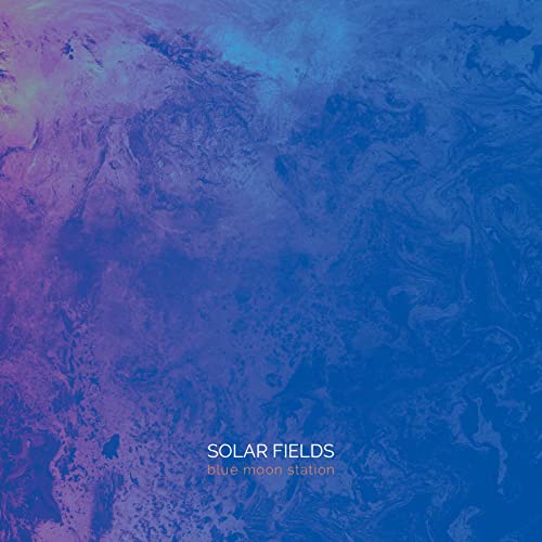 CD cover for Solar Fields’ “Blue Moon Station” with abstract blue textures.