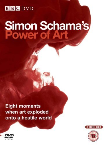 DVD cover with red paint splash, white background, and text "Simon Schama's Power of Art".