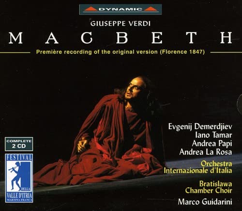 CD cover for Verdi’s Macbeth opera, featuring a man in red robes.