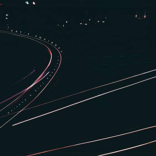 Dark album cover with white text "cat's squirrel" and blurred red and white highway lights.