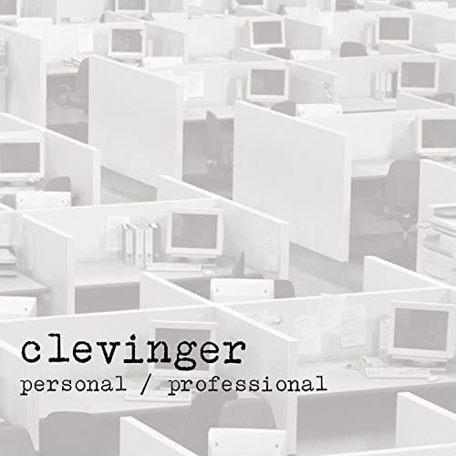 Black and white photo of office cubicles, album title below.