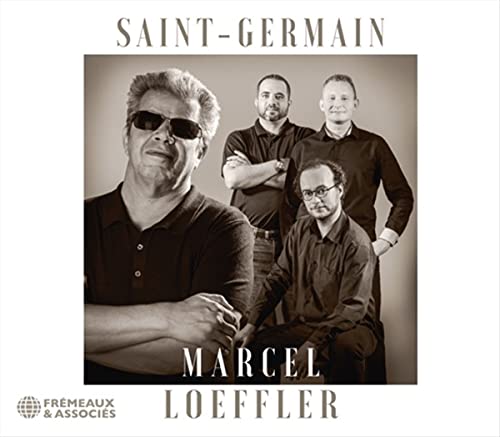 CD cover featuring a black and white portrait of four men, "Marcel Loeffler".