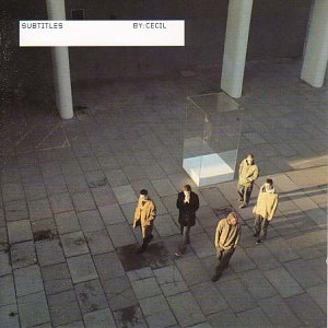 Album cover for "Cecil - Subtitles" featuring four people standing around a glass cube.