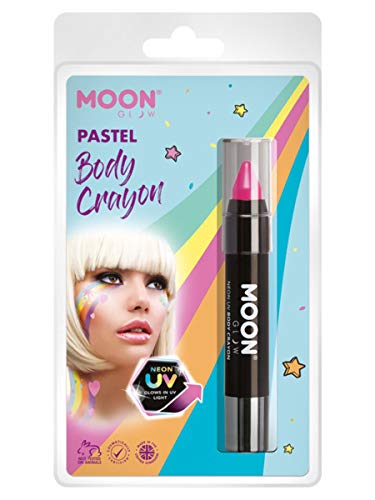 Smiffys Moon Glow Pastel Neon UV Body Crayons, Pastel Pink
