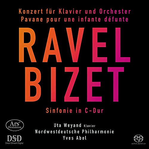 Black CD cover with "Ravel Bizet" in large orange and pink gradient text.