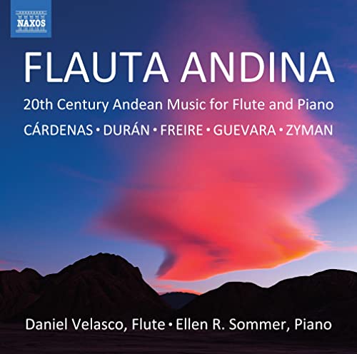 CD cover for "Flauta Andina" featuring a mountain range and colorful sky.