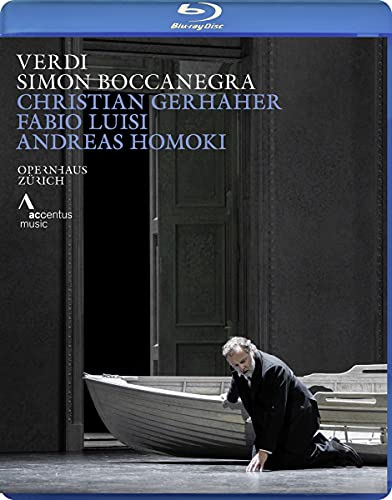 Blu-ray cover for Verdi's *Simon Boccanegra* opera, featuring a kneeling man.