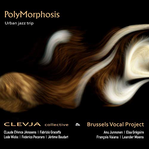 "Album cover with abstract brown and white swirls on a black background."