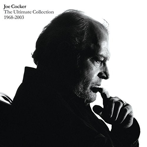 Black and white image of Joe Cocker on a CD cover, looking contemplative.