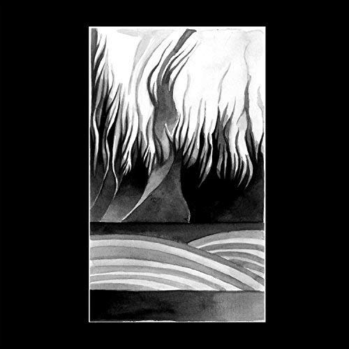 The alt text for the image is: "Black and white abstract album cover art on a black background."