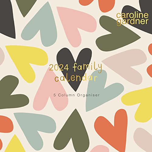 2024 Caroline Gardner Hearts & Mixed Prints Square Family Planner Wall Calendar Month To View