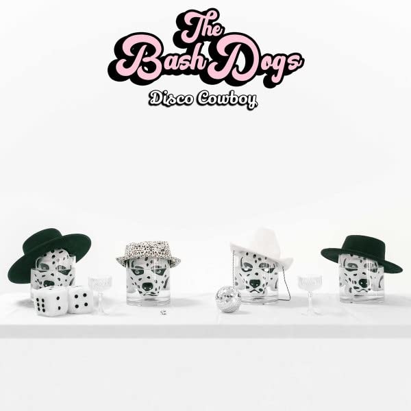 Album cover for The Bash Dogs’ “Disco Cowboy” featuring dog-head sculptures.