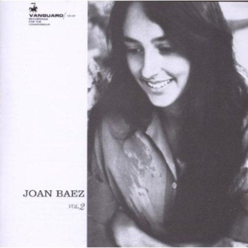 "CD cover with black and white photo of Joan Baez and text 'Joan Baez Vol. 2'."