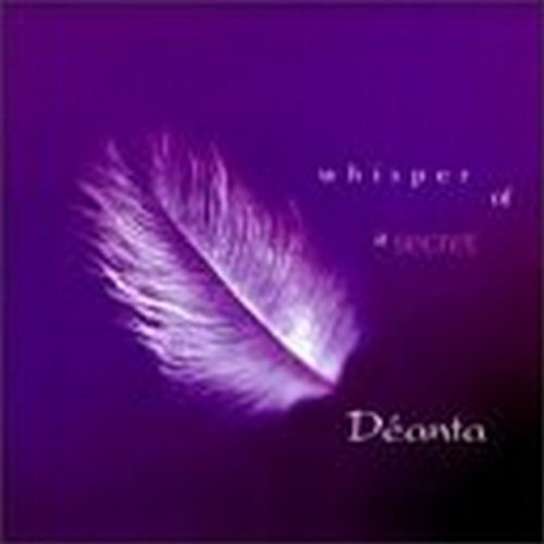 "CD cover with purple feather on dark blue background, text 'whisper of a secret'."