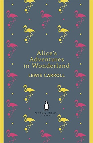 "Book cover with pink and yellow flamingos on grey background, yellow border."