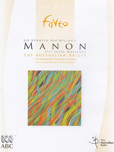 DVD cover for "Manon" ballet performance, featuring multicolored swirling pattern and logos.