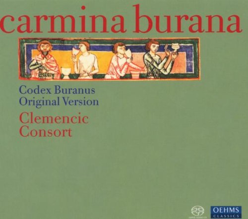 CD cover for Clemencic Consort’s *Carmina Burana* with medieval illustration.