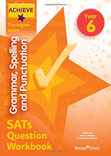 "Orange workbook cover with a star and checkmark, titled 'Grammar, Spelling and Punctuation'."