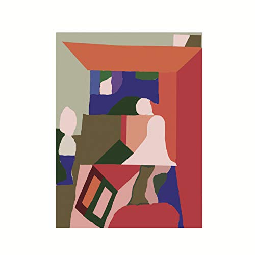 Abstract geometric shapes in red, blue, green, and orange tones.