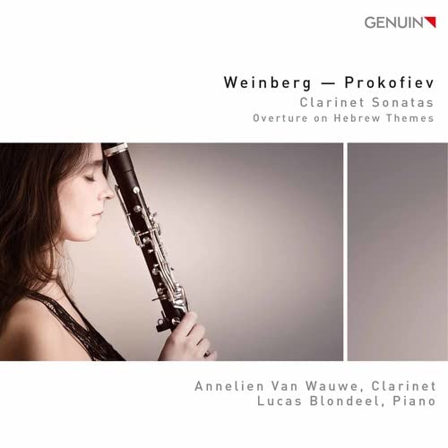 CD cover featuring a clarinetist and pianist, Weinberg-Prokofiev sonatas.