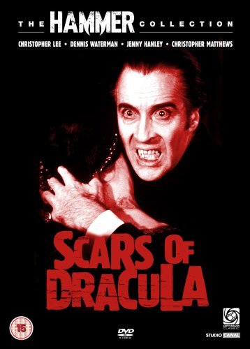 Scars of Dracula" DVD cover featuring a menacing Christopher Lee as Dracula.