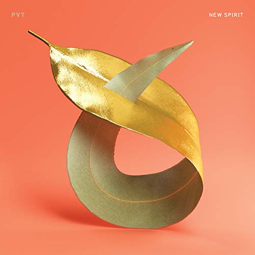 A gold leaf curls into a loop against a solid peach background.