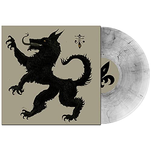 Vinyl record with a black werewolf illustration and marbled grey disc.