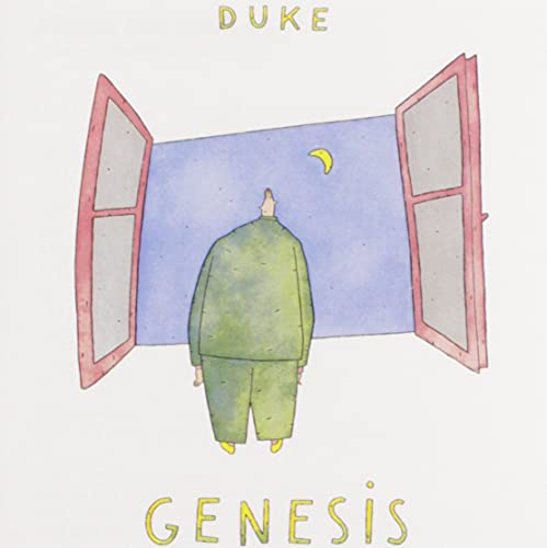 Genesis’s “Duke” album cover: figure standing between open windows, moon.
