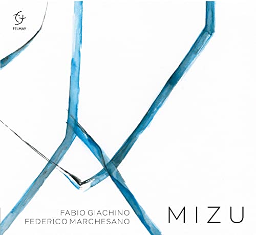 CD cover with abstract blue brushstrokes and text “Mizu” and artist names.