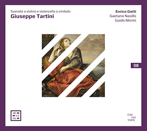 CD cover featuring a man in red robes holding a violin, purple border.