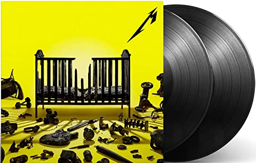 Metallica’s “72 Seasons” vinyl record with yellow cover and baby’s crib image.